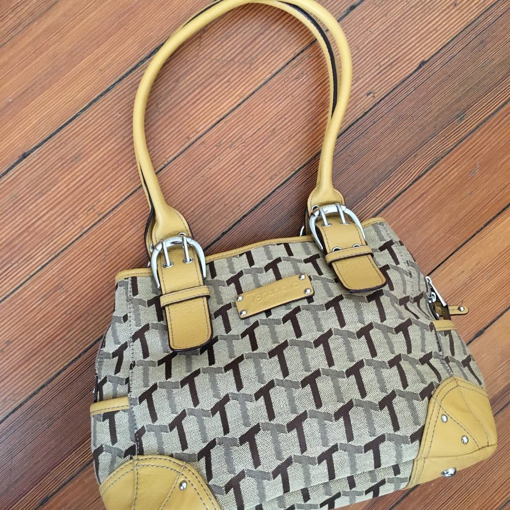 Tignanello Signature T Canvas Leather Shoulder Bag Purse Satchel